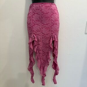 NWT Princess Polly Pink Floral Lace Midi Skirt w/Ruffles - Size 0